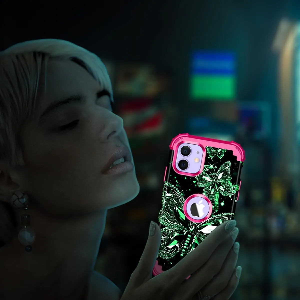 iPhone 16 Case Glow The Dark Three Layer Heavy Duty Shockproof Protection Hard Plastic Bumper Soft Silicone Case